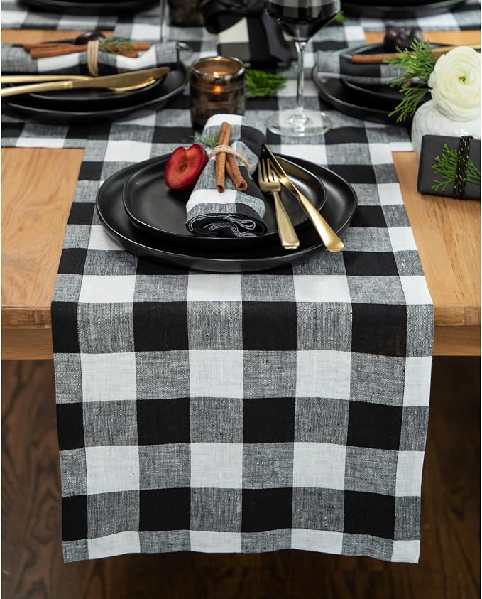 Solino Home Linen Checkered Table Runners 90 Inches Long by SolinoHome