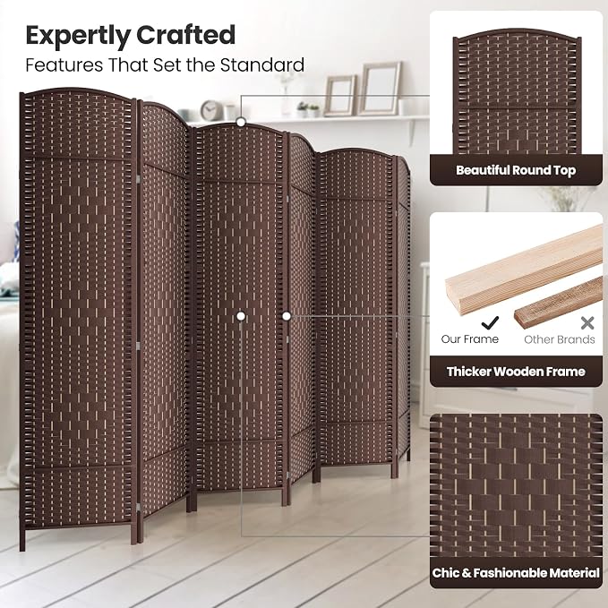 6 Panel Room Divider, 6Ft Folding Privacy Screen, Tall - Image 2