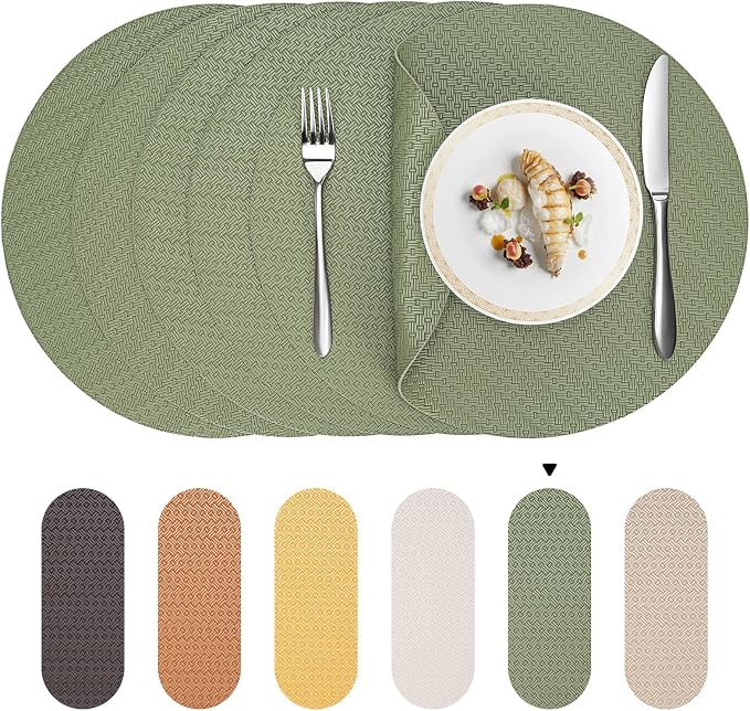 Round Faux Leather Placemats Set of 6 – 13 Inch Vinyl Mats, Heat Resistant by PROMATTOO