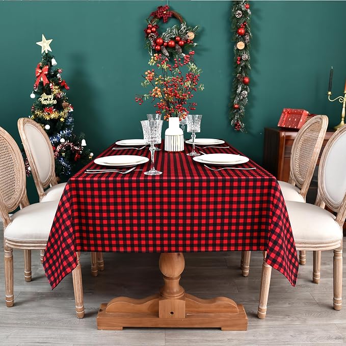Red Gingham Christmas Plaid Tablecloth - Image 4