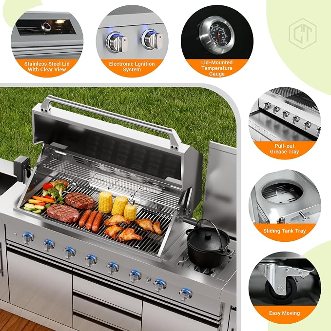 CT Copper Tailor 6-Burner Outdoor Kitchen BBQ Grill Island 99, 000 BTUs - Image 2