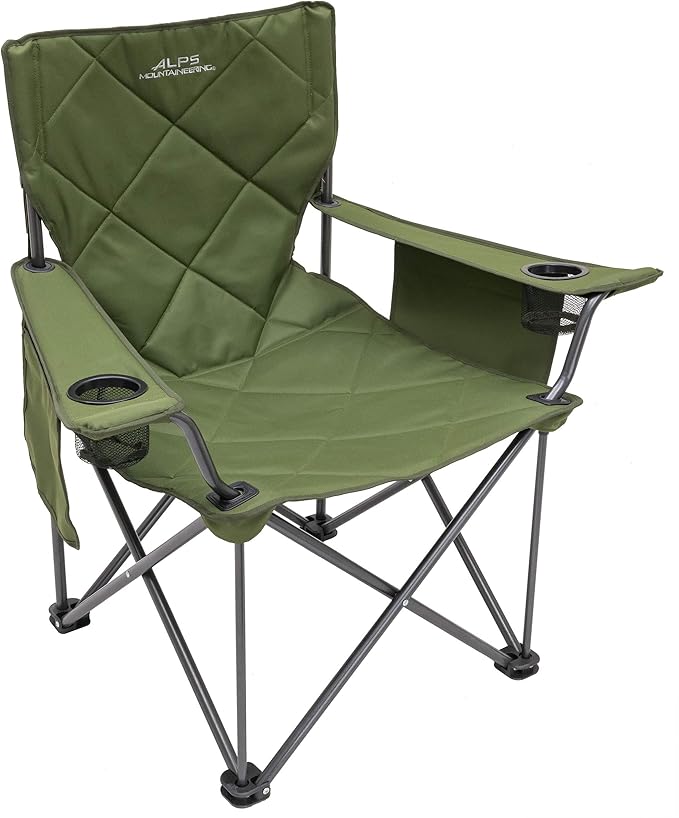 Folding Camp Chair, Green, 800 lb Capacity with Cup Holders