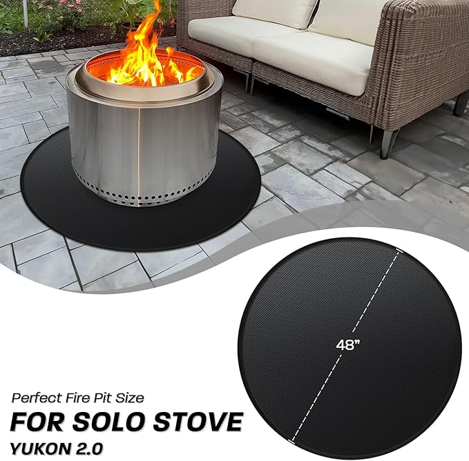 Grill Pad Floor Mat, 48-Inch Round Fireproof Fiberglass, Black