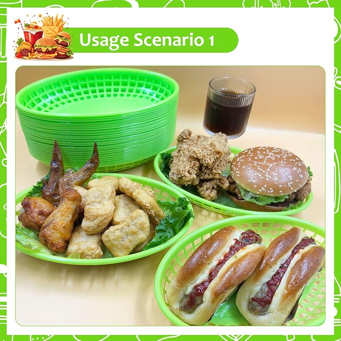 20 Pack Plastic Fast Food Baskets, 8.8" × 5.5" Small Oval Restaurant Serving - Image 3