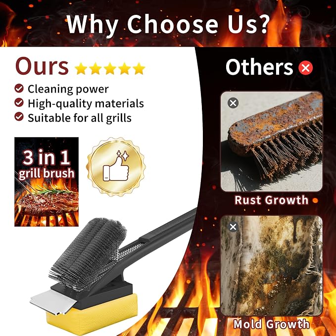 BBQ Grill Brush with Scraper-Removable BBQ Clearning Brush Head with Wire - Image 6