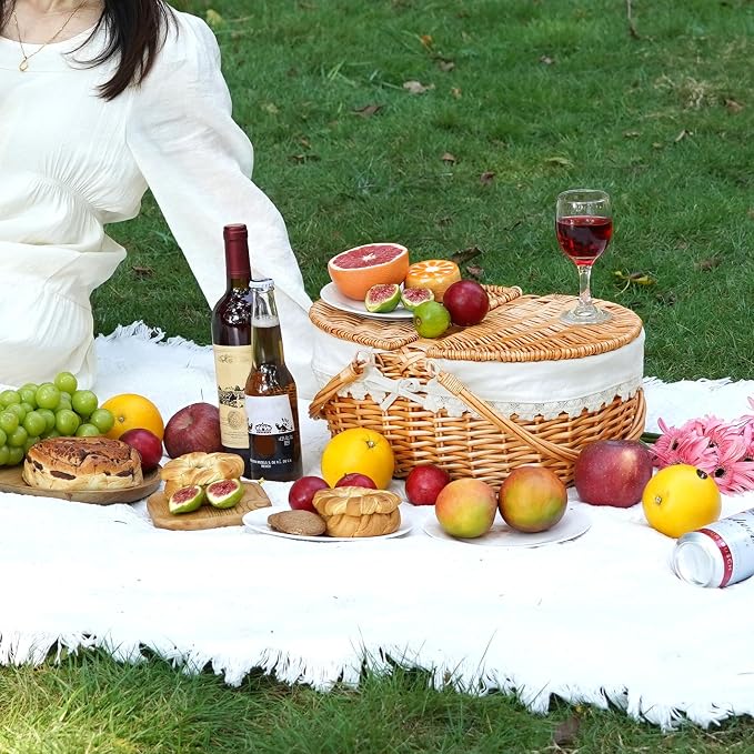 Wicker Picnic Basket with Removable Liner, Empty Picnic Baskets with Lid - Image 3