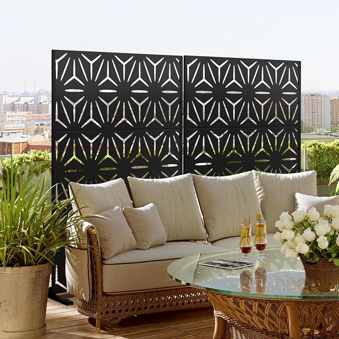Metal Privacy Screen Outdoor 72" H×47" W, Freestanding Decorative Privacy Screen - Image 2