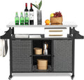 Outdoor Wicker Grill Cart with Storage Cabinet, Outdoor Moveable Bar with by Villeston