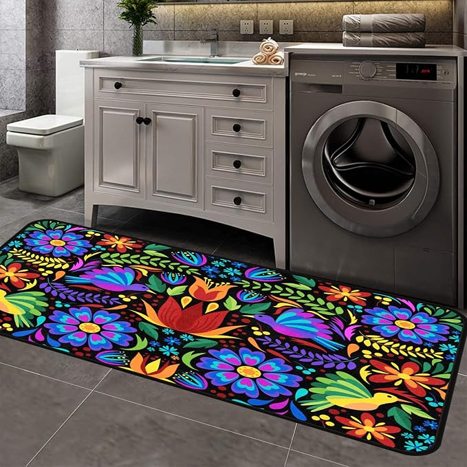Floral Mexican Birds Kitchen Rugs Indoor Outdoor Non Slip Kitchen Floor Mats - Image 2