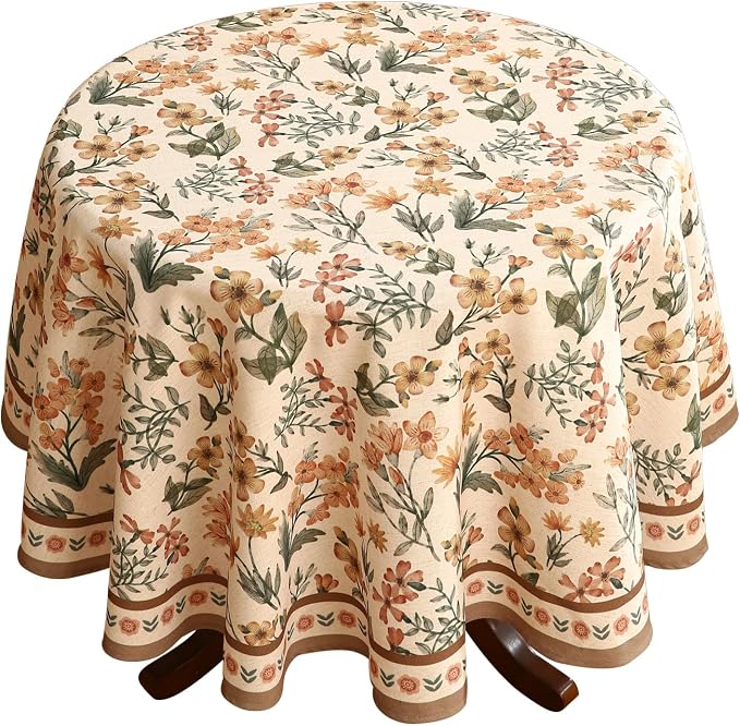 Designer Linen Round Tablecloth, William Morris Vintage Soft and Durable Table by bilingaier
