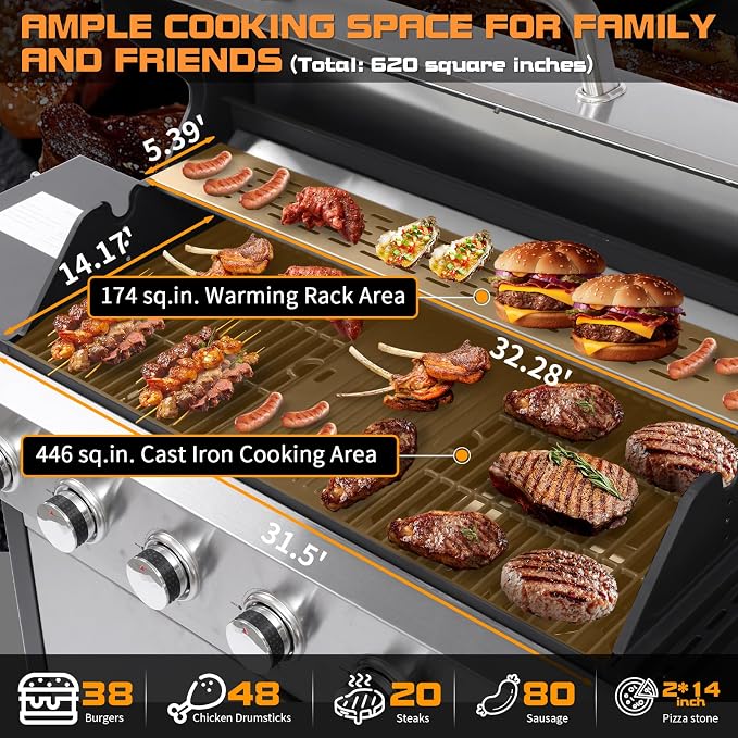 CIG GARDEN 6 Burner Propane Gas Grill - Image 3