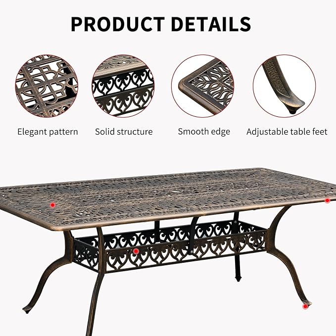 86" Large Outdoor cast Aluminum Patio Dining Table, Rectangular Outdoor Bistro - Image 5