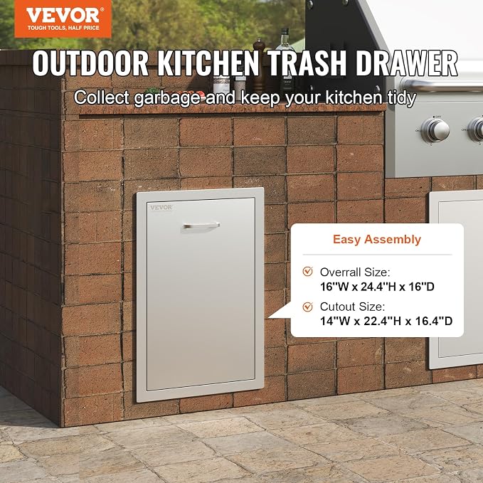 VEVOR Outdoor Kitchen Trash Drawer 16Wx22Hx16 D, Propane Tank Drawer, Stainless - Image 4