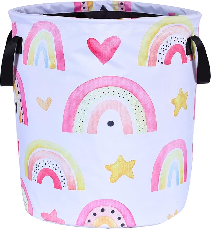 Colorful Rainbow Stars Laundry Basket Foldable Oxford Cloth Funny Tote Bag by NUTAINLA