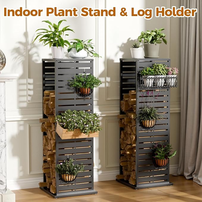 4ft Firewood Rack with Parallel Louver Pattern, Fire Wood Holder Log Storage - Image 7