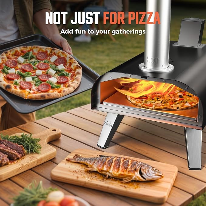 BIG HORN OUTDOORS 12" Woodfire Pizza Stone Oven, 887°F Outdoor Stainless Pizza - Image 6