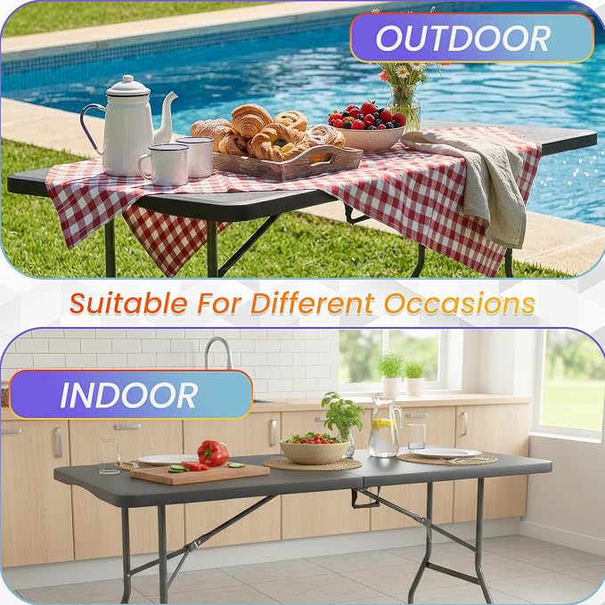 FDW 6FT Folding Table, Portable Fold-in-Half Plastic Picnic Party Table - Image 7