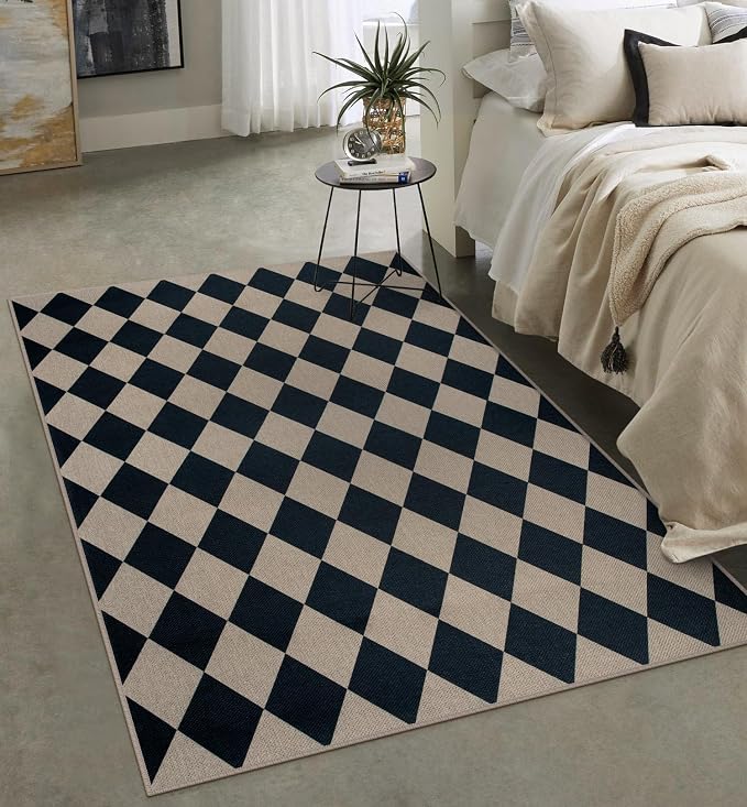 Easy Jute Black Checkered 5x7 Area Rug, Washable Modern Outdoor Rug - Image 6