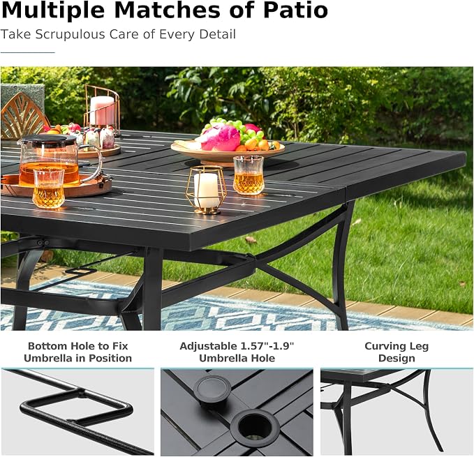 MFSTUDIO Outdoor Dining Set for 8, Metal Patio Table and Chairs Set, Patio - Image 3