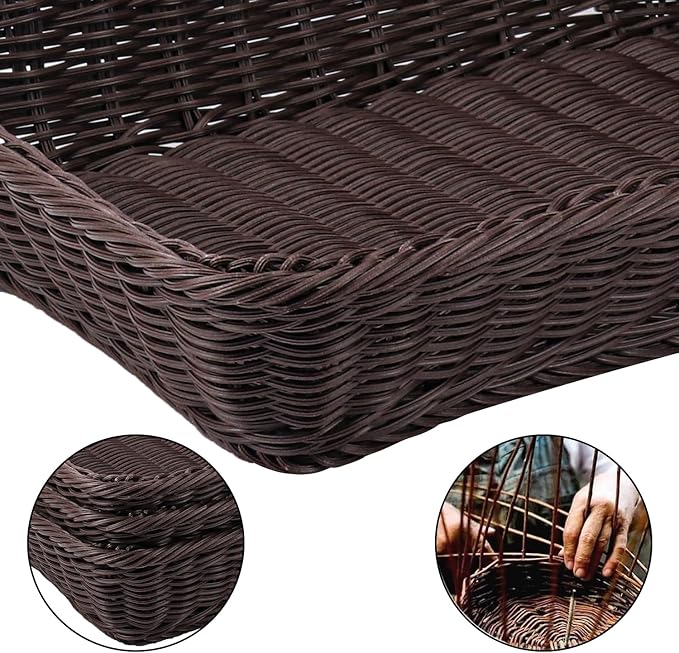 6 Pack 16 Inch Deep Coffee Wicker Bread Basket, Handmade Woven Organizer - Image 3