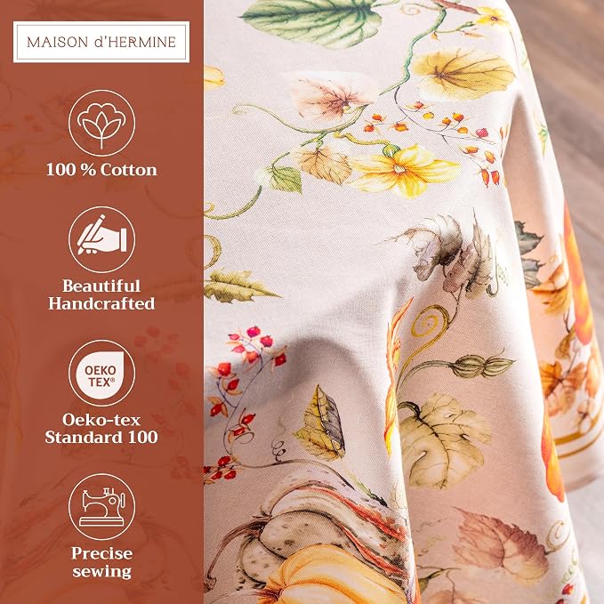 Maison d' Hermine Table Cloth Round Table 100% Cotton 63 Inches Fall Tablecloth - Image 2