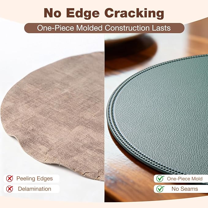 Round Vinyl Brown Placemats Set of 6, Faux Leather Waterproof Wipeable Heat - Image 6