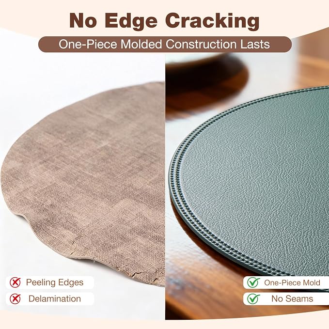 Round Vinyl Beige Placemats Set of 6, Faux Leather Waterproof Wipeable Heat - Image 6