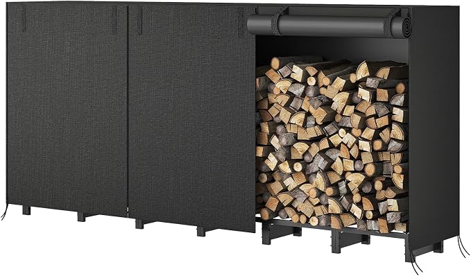 HOOBRO 8FT Firewood Rack with Cover, Outdoor Firewood Log Rack, Adjustable Log by HOOBRO