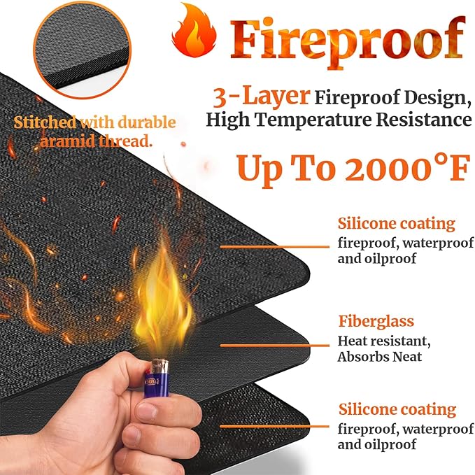 Grill Pad Floor Mat, 60 x 32 Inch, Fireproof and Waterproof
