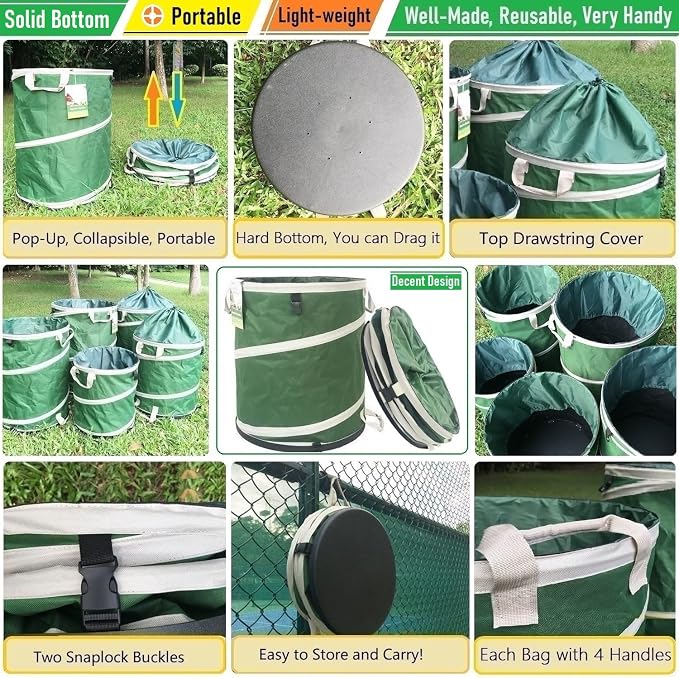 32-Gallon Collapsible Trash Can Hard-Shell Bottom Leaf Bag, Yard Waste Bag - Image 3