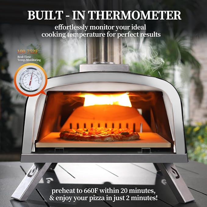 PIZZELLO 12" Outdoor Pizza Oven Propane and Wood Fired Pizza Maker Multi-Fuel - Image 4