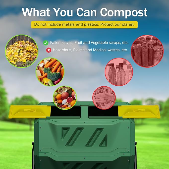 F2C Compost Bin Outdoor Dual Chamber Tumbling Composter 43 Gallon BPA Free - Image 2