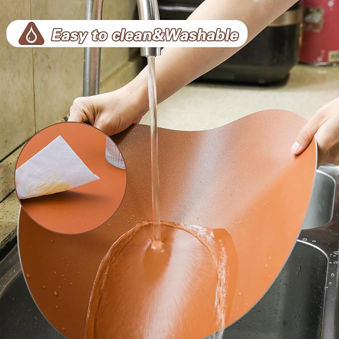 Waterproof Placemats Set of 6 Oval, Reversible Faux Leather Placemat Heat - Image 6