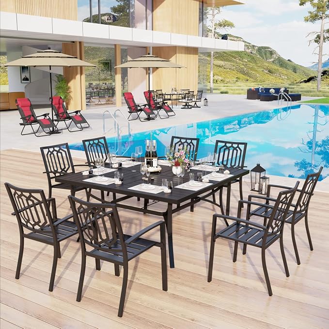 MFSTUDIO Outdoor Dining Set for 8, Metal Patio Table and Chairs Set, Patio - Image 9