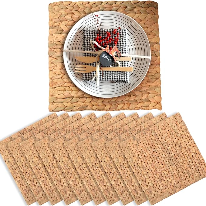 Boho Place Mats Set of 10, Square Table Mats Set of 10, Woven Placemats by EcoFriendlyHomewareVNCK