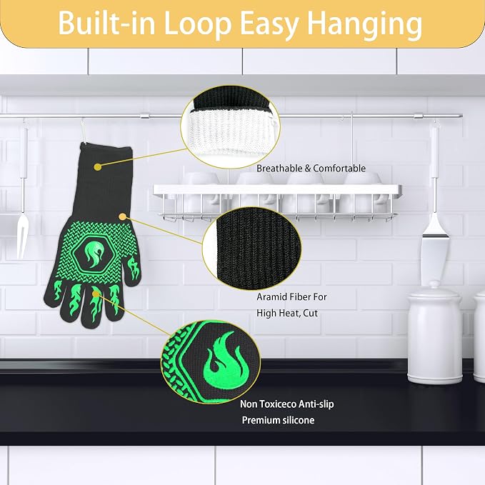 BBQ Fireproof Gloves, Grill Cut-Resistant Gloves 1472°F Heat Resistant Gloves - Image 3