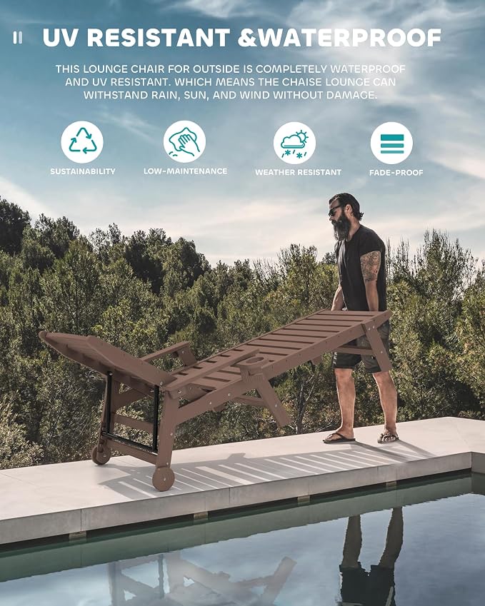 SERWALL Patio Chaise Lounge Chair, Poly Lounge Chair - Image 6