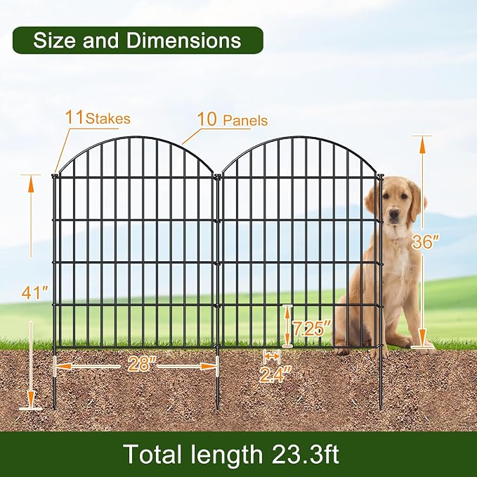 Metal Garden Fence 36in x 23.3ft, 10 Panels + 11 Stakes Dog Fences Border Fence - Image 3
