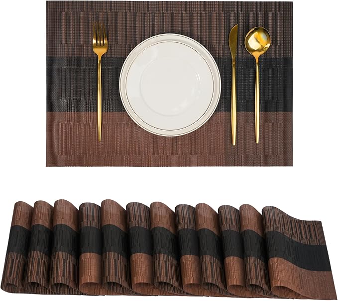 Placemats Set of 12，Non-Slip PVC Weave Table Mats Easy to Clean，Heat Resistant by flohar