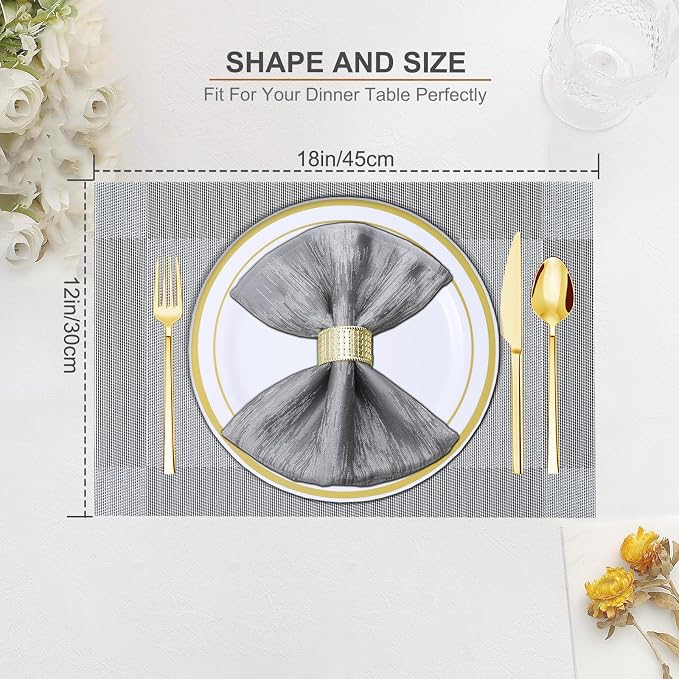 BETEAM Placemats Set of 6, Woven Vinyl Placemat - Image 5