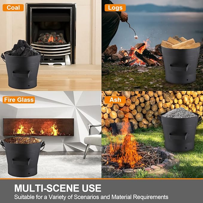 Ash Bucket with Lid, Shovel and Hand Broom, 2.6 Gallon Fireplace Metal Bucket - Image 7