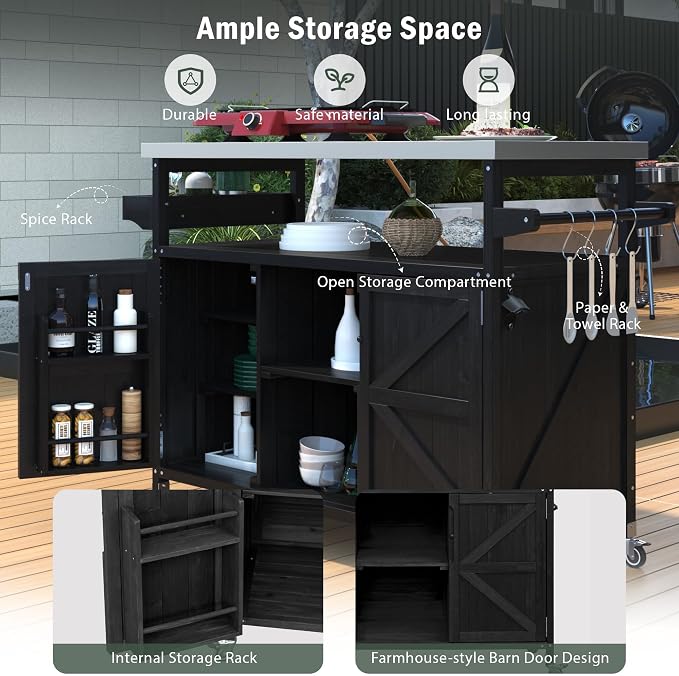 50.25" Grill Cart with Stainless Steel Tabletop - Image 4