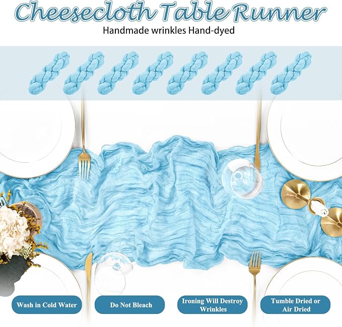 8 Packs Cheesecloth Table Runner 10FT Long Boho Gauze Fabric Table Runner - Image 4