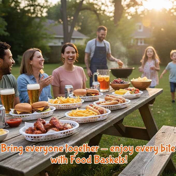 Fast Food Baskets 16-Pack, 10 x 6 Inch Plastic Oval Serving Baskets - Image 6