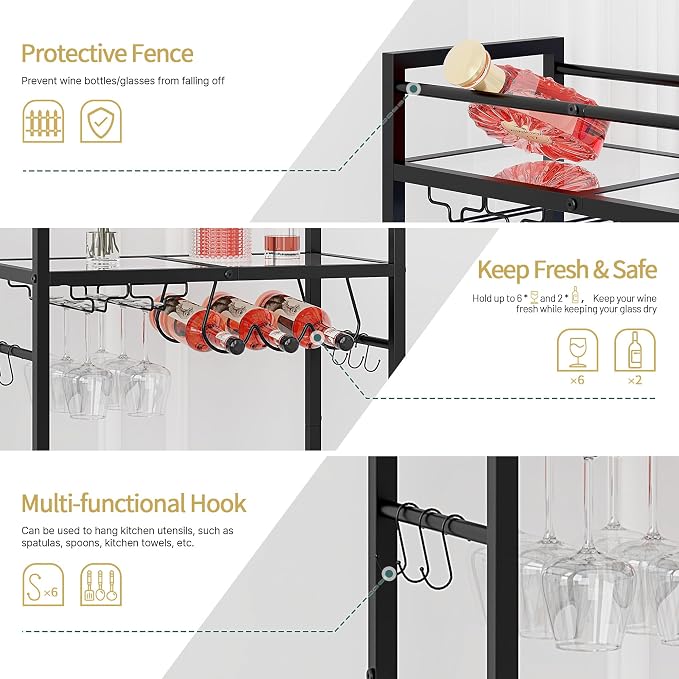 Bar Cart with Wine Rack, Serving Cart - Image 3