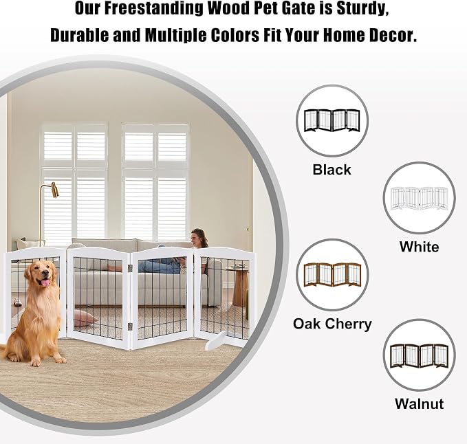 LZRS 4-Panel Freestanding Wooden Dog Gate—Extra Wide 30” Tall Foldable Pet - Image 4