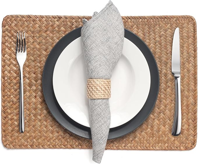 10 Pack Rectangular Woven Placemats, Rattan Wicker Table Mats, Natural Seagrass - Image 6