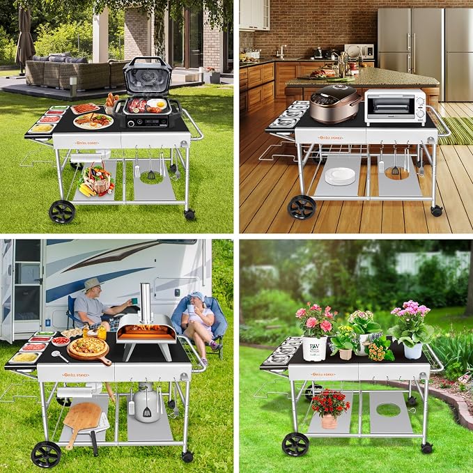 Pizza Oven Table with Topping Station, Outdoor Pizza Oven Cart, Grill Table - Image 3