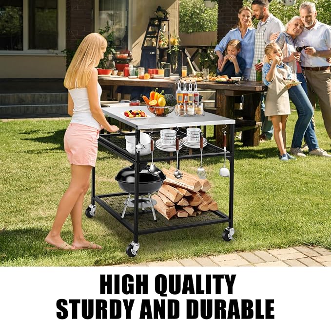 3-Shelf Outdoor Grill Table, Pizza Oven Tables - Image 5