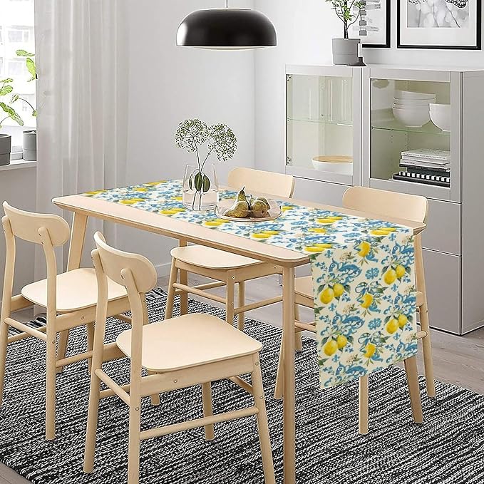 Lemon Flower Table Runner, Summer Fruit Sicilian Style Table Runner - Image 2